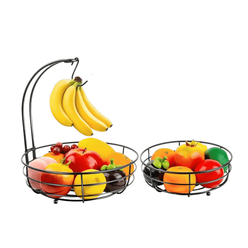Modern Fruit Basket round shape bowl 2-Tier with Banana Hanger