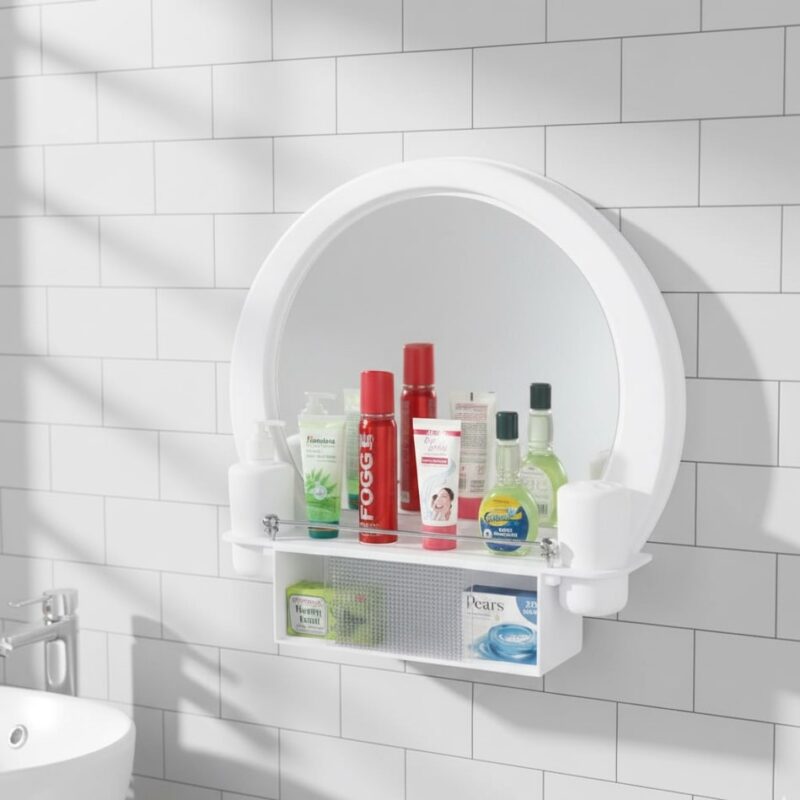 Round Mirrored Shelf Unit