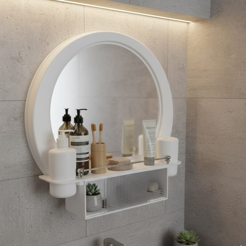 Round Mirrored Shelf Unit