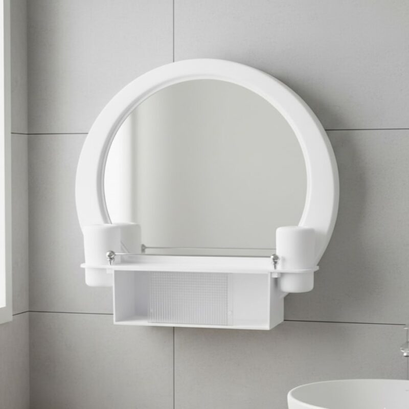 Round Mirrored Shelf Unit