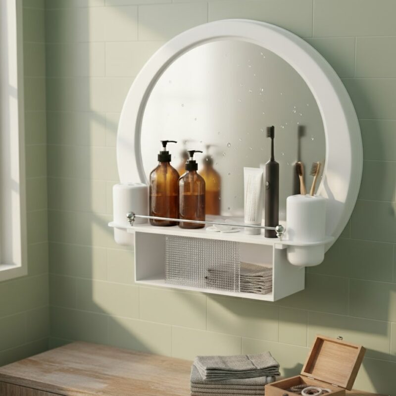 Round Mirrored Shelf Unit