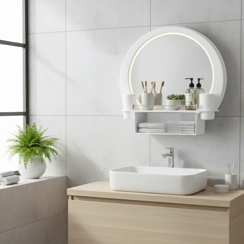 Round Mirrored Shelf Unit