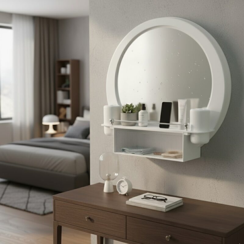 Round Mirrored Shelf Unit